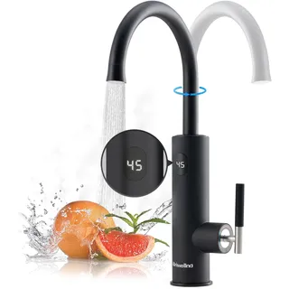 Elektrische Wasserhahn Mit Durchlauferhitzer, 3.2 Kw, Durchlauferhitzer Wasserhahn KüChe, KüChenarmaturen Mit Led Digitale Wassertemperaturanzeige, 360 ° Drehbarer KüChenarmatur (Schwarz)