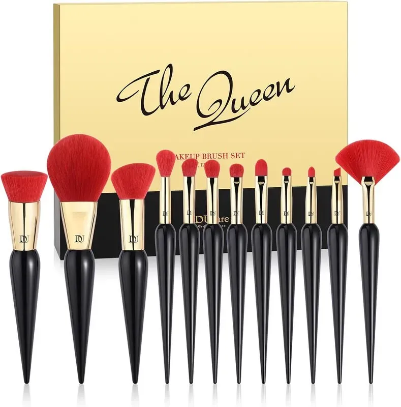 DUcare 12-teiliges mattrotes Make-up-Pinselset in Lippenstiftform (Geschenkbox)