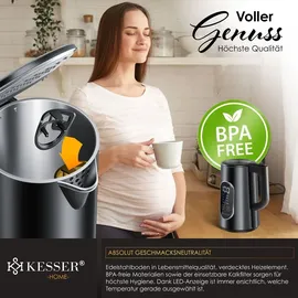 Kesser KESSER® Wasserkocher Edelstahl 1.7 Liter LED-Anzeige 4-Modi Temperatureinstellung 40°C-100°C 30min Warmhalten elektrischer Teekocher 2200W BPA-Frei Kalkfilter | Easy-Open-Deckel