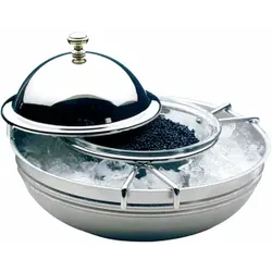 APS Kaviarkühler, Glasschale für Kaviar, Edelstahl-Eistopf, Set, Eleganter und praktischer Kühler für jeden Anlass, 1 Set = 2 Schalen, 1 Deckel, 1 Halter