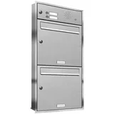 AL Briefkastensysteme 2er Premium Edelstahl Unterputz Briefkastenanlage Silber inkl. Zeitungsfach