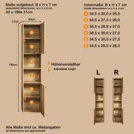 WELLTIME Hochschrank WELLTIME "Amrum", braun (eiche), B:40cm H:186cm T:31cm, Schränke, Hochschrank, Badezimmerschrank mit und ohne Schublade - (B/T/H) 40-70/31/186 cm