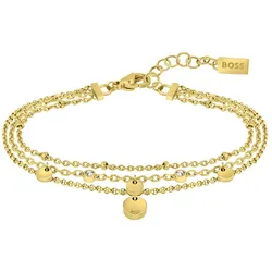 Armband BOSS "Schmuck Edelstahl Armschmuck Ankerkette IRIS", gold (gelbgoldfarben, kristallweiß, kristallweiß), Armbänder, Damen, Edelstahl, mit Glasstein