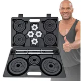 Miweba Sports Hantel-Set Profi Hantel Set MKH120 inkl. Transportkoffer - 20 kg, (Sternverschlüsse - Hantelstangen - Gusseisen & Stahl - rutschfest - Muskelaufbau - Sport - Workout, 2 x 10 kg, 12 Hantelscheiben), 19 teilig - Fitness Training Krafttraining Kurzhantel Set Gewichte schwarz