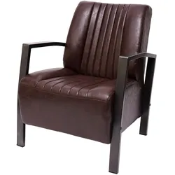 Mendler Sessel HWC-H10, Loungesessel Polstersessel Relaxsessel, Metall Industriedesign ~ vintage braun