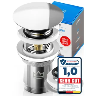 FEINER® Universal Waschbecken Ablaufgarnitur – Passend für Waschbecken & Waschtische mit und ohne Überlauf, Stöpsel herausziehbar mit Haarfänger, inklusive GRATIS Ersatzdichtungen & Einbauanleitung