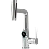 Waschbecken Wasserfall Armatur - Mischbatterie - Digitale Temperaturanzeige - Heiß/Kalt Mischer - Einhebel, Deckmontage - Silber