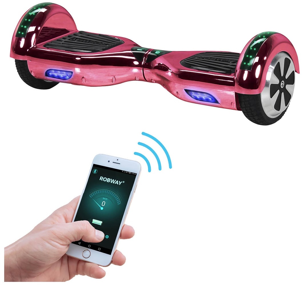 ROBWAY W1 Hoverboard für Erwachsene und Kinder, 6,5 Zoll, Self-Balance, Bluetooth, App, 700 Watt, LEDs (Pink Chrom)