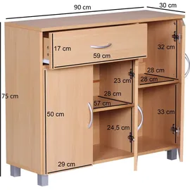 FineBuy Sideboard 75 cm x 90 cm x 30 cm buche