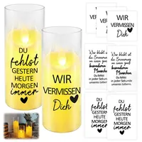 Begonia 2 Stück LED Grablicht, Flammenlose LED-Kerzen mit Kerzentattoos, LED Grabkerzen mit Gelbe Flammeneffekt, Transparente Acryl Flammenlose Kerzen für Dekoration