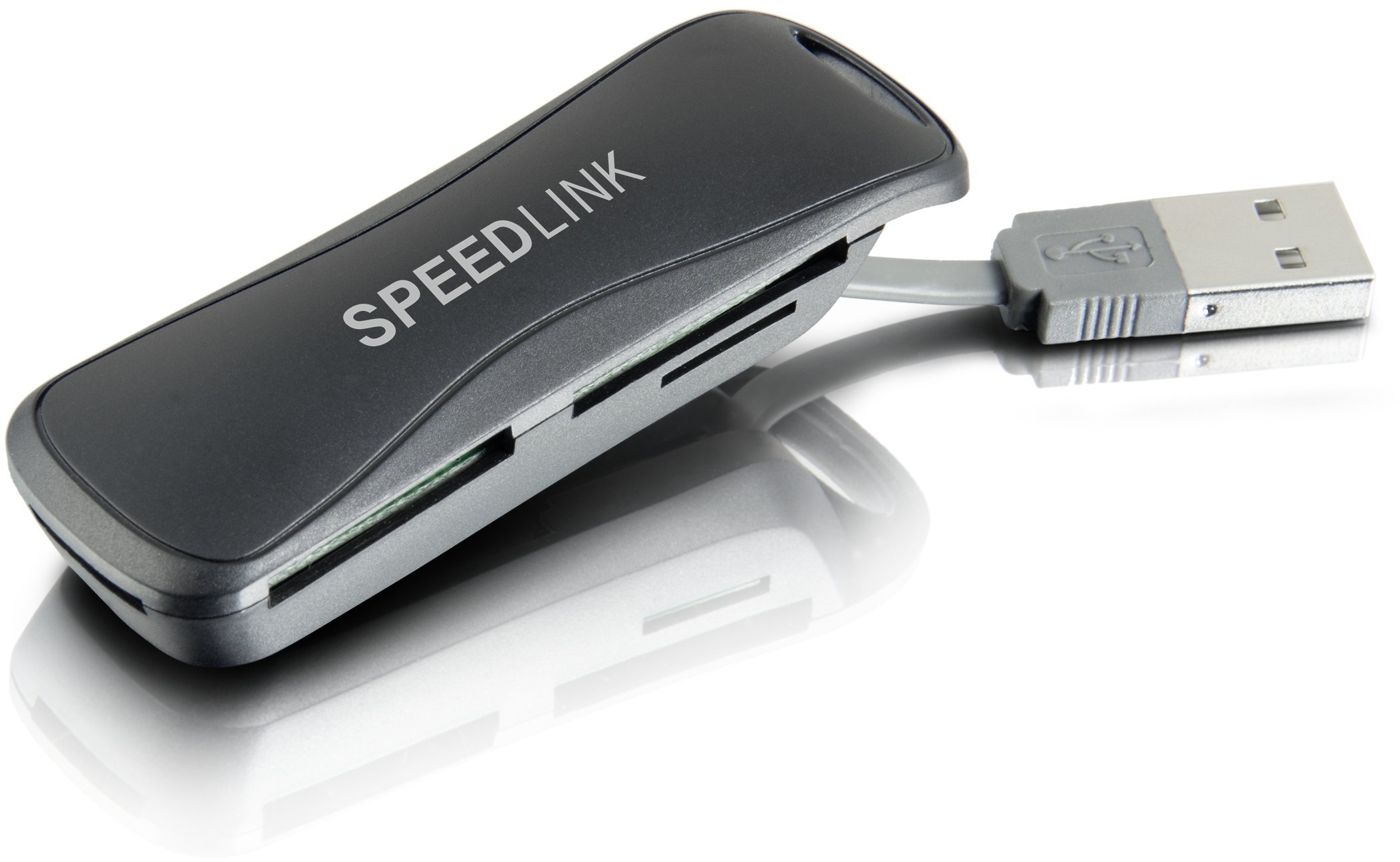 Speedlink CARREA Portable Card Reader - Tragbarer Multiformat-Kartenleser mit USB 2.0 Anschluss - 4 Karten-Steckplätze - mit USB Kabel - für PC/Notebook/Laptop - schwarz