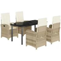 VidaXL 5-tlg. Garten-Essgruppe mit Kissen Beige Poly Rattan