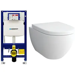 Alpenberger Toilette mit Geberit Spülkasten | Spülrandloses Hänge WC mit Bidet Funktion | Dusch WC mit Absenkautomatik WC Sitz | Vorwandelement WC Bad