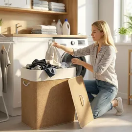 Homcom Bambus Wäschekorb mit Deckel 100 L Wäschesammler mit Seilgriffen, herausnehmbarer Wäschesack, Laundry Baskets Wäschesortierer für Waschküche Schlafzimmer Badezimmer Braun