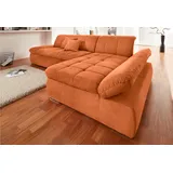 DOMO collection Ecksofa »NMoric XXL, B/T/H: 300/172/80cm, Revamierenabschluss L-Form«, wahlweise mit Bettfunktion und Armlehnverstel,lung orange