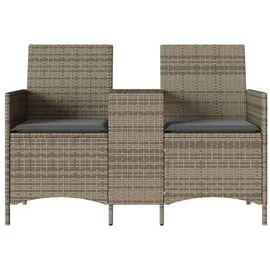 vidaXL Gartensofa 2-Sitzer mit Tisch und Kissen Grau Poly Rattan