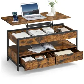 VASAGLE Couchtisch höhenverstellbar Braun Schwarz 50 x 100 x 48-63 cm