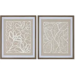2-teiliges Leinwand-Set Home ESPRIT Pflanzenblatt Urban Weiß/Beige, 50 x 60 cm