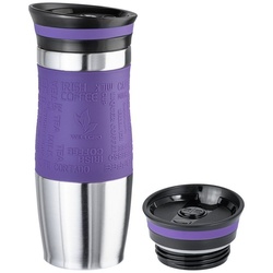 Wellgro Thermobecher Thermobecher 400 ml inkl. 1 Extradeckel – Edelstahl rostfrei – Silikon Soft-Touch Griffstück – BPA-frei – Isolierbecher doppelwandig – Travel Mug – Kaffeebecher to go lila