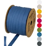 Halbach Seidenbänder Baumwollband | 10mm x 30m | Webband 100% Baumwolle | Bänder zum Basteln als Meterware | Stoffband für Dekorationen, DIY Handwerk, Schrägband Näharbeiten, Farbe: jeans-blau