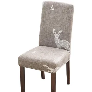 Stuhlhussen Beige Vintage Hirsch Stuhlhussen Schwingstühle Universal Stretch Hussen für Stühle Abnehmbarer Waschbarer Stuhlbezug Stühle Schutz Dekoration Stuhlhusse(2er Set)