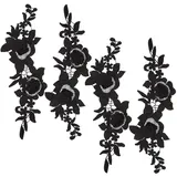 GORGECRAFT 2 Paar 36x11cm Schwarze Stickerei-Patches Mit Blumen-Spitze-Stoff Zum Nähen Florale Rosen-Patches Besatz-Applikation Spitze Für Hochzeit Nähen Besatz Hochzeitskleid Kleidung DIY-Dekoration