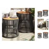 vidaXL Garten-Beistelltische 2 Stk. mit Holzplatte Grau Poly Rattan