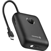 Swissten Swissten, Externer Akku 30000mAh Integrierte USB-C Lightning-Kabel LED-Anzeige, Schwarz