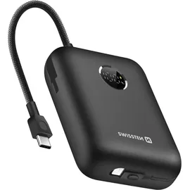 Swissten Swissten, Externer Akku 30000mAh Integrierte USB-C Lightning-Kabel LED-Anzeige, Schwarz