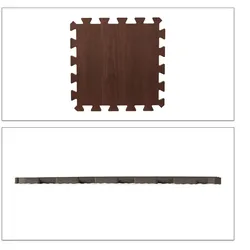 Relaxdays Bodenschutzmatte, 9 Puzzlematten für Sport & Fitnessgeräte, 0,85 m2, EVA, Holzoptik, BPA-frei, dunkelbraun