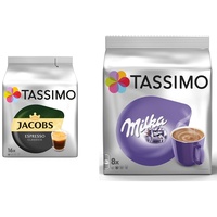 Tassimo Kapseln Jacobs Espresso Classico, 80 Kaffeekapseln, 5er Pack, 5 x 16 Getränke & Kapseln Milka, 40 Kakao Kapseln, 5er Pack, 5 x 8 Getränke