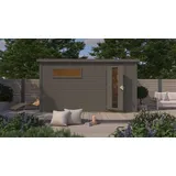 Karibu Saunahaus Außensauna Gartensauna Hytti 6 terragrau lackiert Ofen 9 KW externe Strg easy 38mm Massivholz 396x231x217 cm