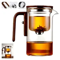 Enchantipot MagicTeaPot, 900 ml Wassertrennung, Glas-Teekanne mit Holzgriff, Press Control Magic Teekanne für losen Tee