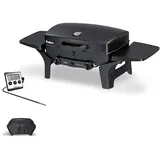 Enders Gasgrill URBAN - Bundle mit Wetterschutzhülle & Gratis Fleischthermometer - 2 Edelstahl-Brenner stufenlos, Mobiler Kompaktgrill, Tischgrill mit Grillhaube, Seitenablagen, Schwarz