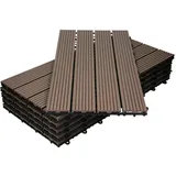 ECD Germany WPC Terrassenfliesen 60x30cm 18er Spar Set für 3m2 Dunkelbraun in Holzoptik für Garten Balkon Bodenbelag mit Drainage und Klicksystem Terrassendielen Balkonfliesen Klickfliesen Holzfliesen