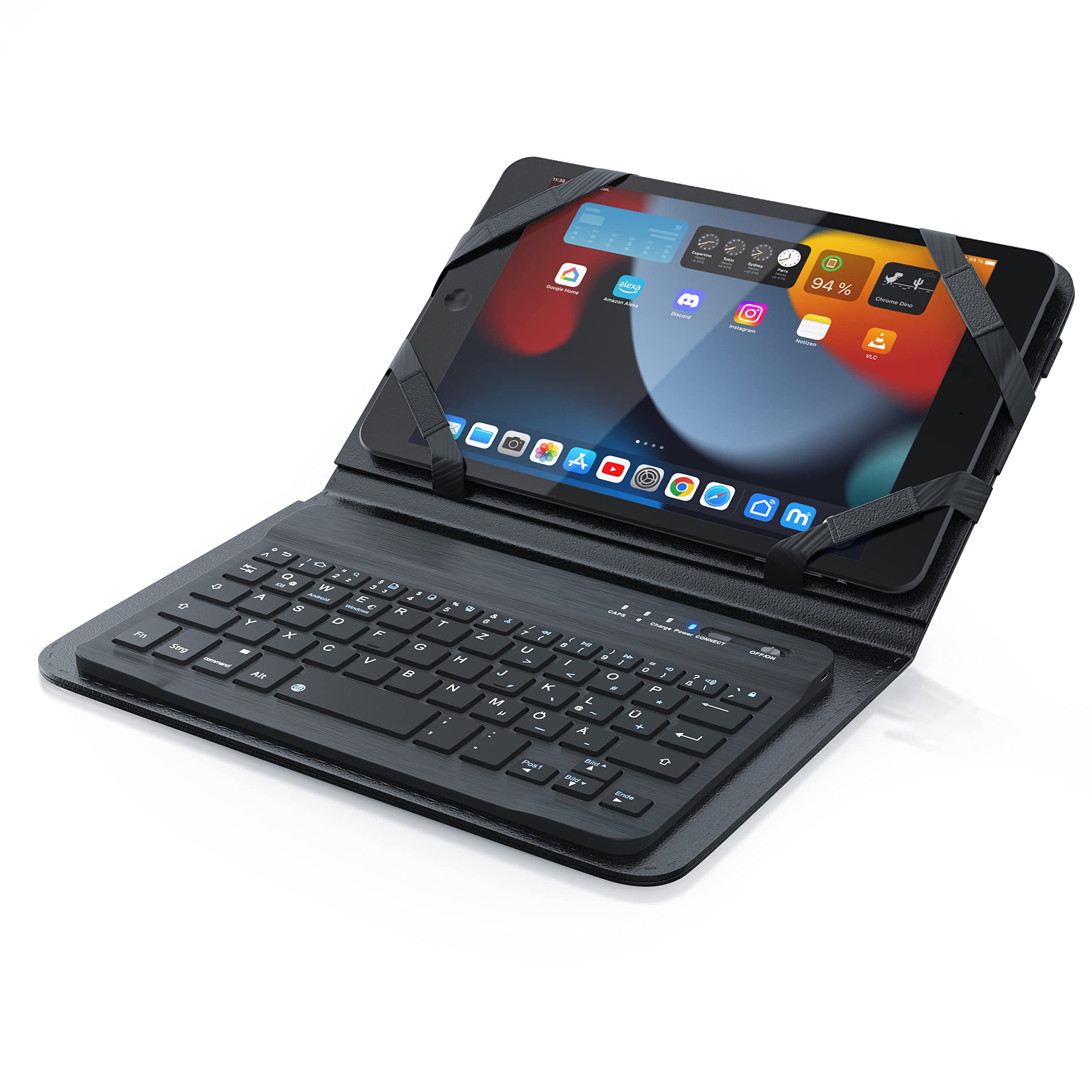 CSL - Bluetooth Slim Tastatur für Tablets 7-8 Zoll inkl. Kunstledercase - Wireless Keyboard im Slim Design - QWERTZ Deutsch - FN-Funktionstasten