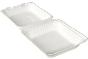 DUNI Bagasse-Burger Box, weiß, Mikrowellengeeignete Bio-Verpackung für Burger, 1 Karton = 3 Packungen à 50 Stück, 1 Liter