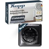 Kopp STANDARD 1fach Schwarz - Hochwertige Aufputz-Steckdose für Keller, Werkstatt & Garage - Sicherer IP20 Steckdose-Aufputz - Feuchtraum-Wandsteckdose 16A / 250V~