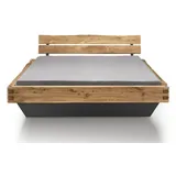 TPT Möbel Massivholzbett Eichenwacht Balkenbett, Schwebeunterbau und Baumkante Kopfteil braun