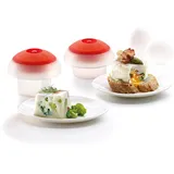 LéKué OVOS, 2-teiliges Set (Würfel + Zylinder), weiß, Silikon, transparent