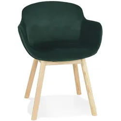 Kadima Design Polsterstuhl Skandinavisch Grün | 59x54x80cm | Armlehnen | Samtbezug & Eichenbeine | Esszimmer