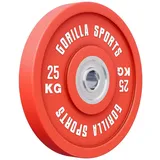 GORILLA SPORTS Hantelscheibe 50mm Bohrung, Olympia, 5/10/15/20/25 kg - Bumper Plates, Weight Plates, 25 kg, Gummierte, Gusseisen, Rutschfest