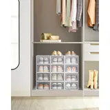 SONGMICS Schuhboxen, 12er Set, Schuh-Organizer aus Kunststoff, faltbar und stapelbar, für Schuhe bis