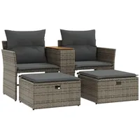vidaXL Gartensofa 2-Sitzer mit Hockern Grau Poly Rattan