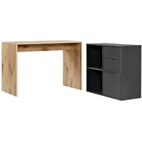 Mokebo Schreibtisch, Eiche, Schwarz, 112x77x54 cm, Arbeitszimmer, Schreibtische, Bürotische