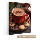 OneMillionCanvasses® Leinwandbild Schokoladenmilch - Becher - Winter - Weihnachten - Gemütlichkeit, Fotodruck (1 St), Leinwand Bilder für Wohnzimmer Schlafzimmer 60x80 cm bunt 60 cm x 80 cm x 2 cm