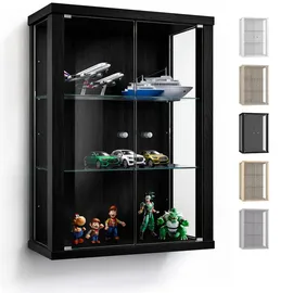 K-Möbel Hängevitrine Glas 2 höhenverstellbaren Glasböden - Glasvitrine hängend - Wandvitrine - Vitrinenschrank Sc... - Schwarz