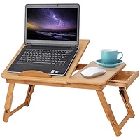 Bambus Laptoptisch, höhenverstellbar klappbarer Notebook-Schreibtisch, Serviertablett Frühstückstisch Kaffee Teetisch Stehpult für Bett und Sofa, Bambus Laptopständer mit Schublade, 53x31x5cm