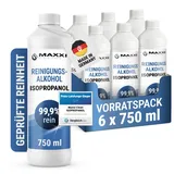 Maxxi Clean | 6x 750 ml reines Isopropanol (99,9%) Reinigungsalkohol | Fettlöser & Lösungsmittel | rückstandsfrei anwendbar zur Reinigung von elekt. Bauteilen, Schallplatten, Druckköpfen und mehr