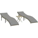 vidaXL Sonnenliegen 2 Stk. mit Tisch Beige Poly Rattan